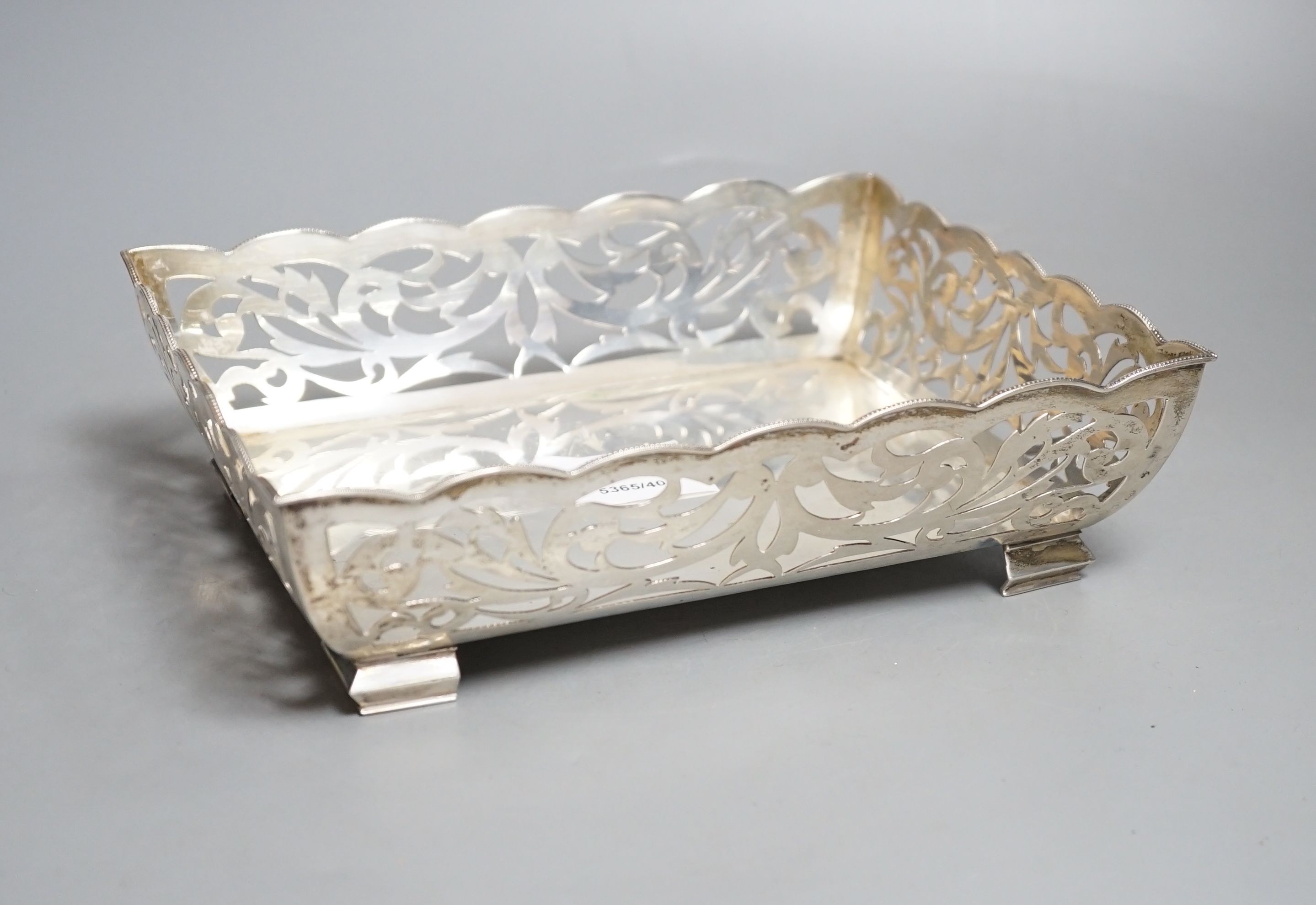 A German pierced 800 standard rectangular dish, 22.3cm, 12.5oz.